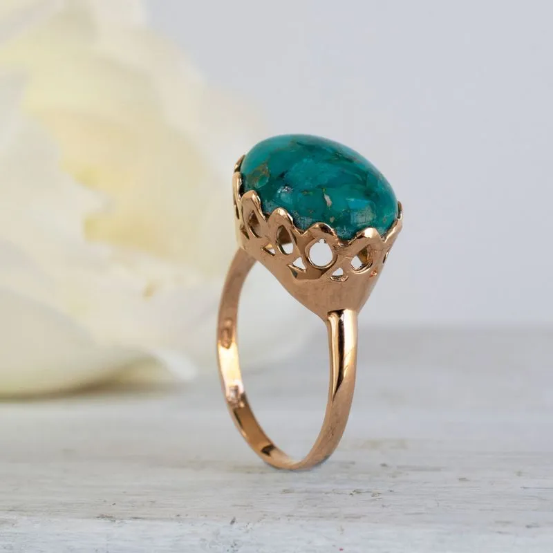 14K Rose Gold Elliptic Turquoise 12X16mm Ring