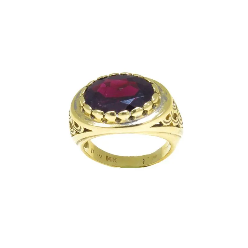 14K Yellow Gold Antique Style Large Garnet Ring