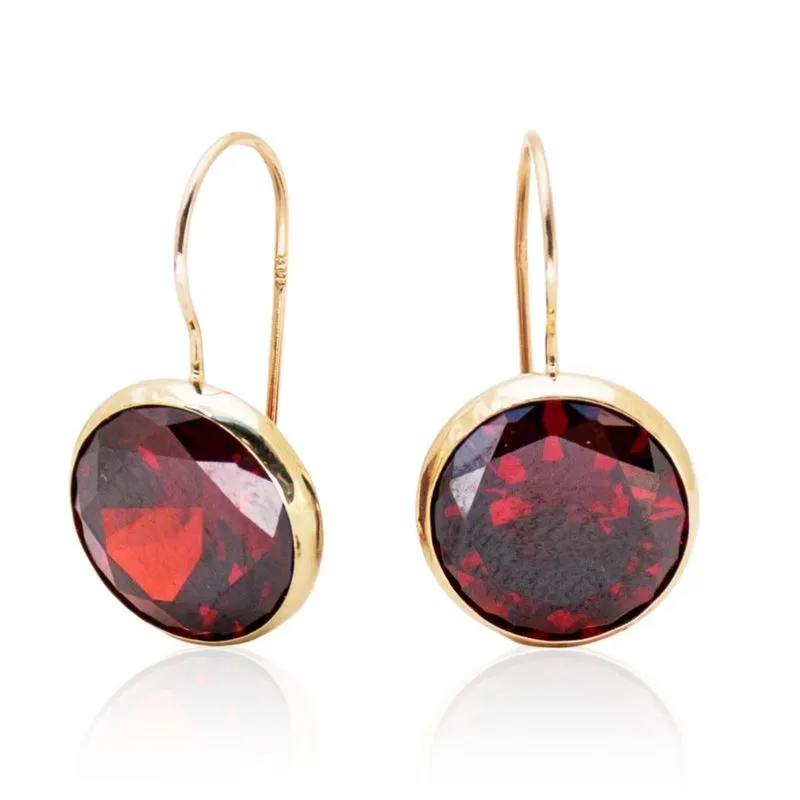 14K Yellow Gold Boho Red Cubic Zirconia 12mm Dangle Earrings