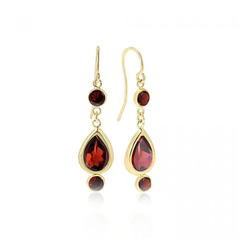 14K Yellow Gold Teardrop Red Garnet 7X10mm Dangle Earrings