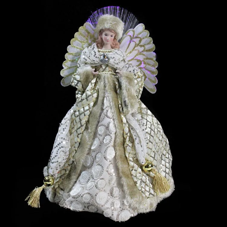 16" Ivory and Gold Angel in Sequined Gown Christmas Tree Topper