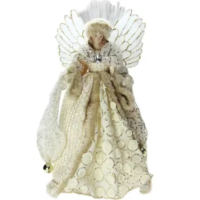 16" Ivory and Gold Angel in Sequined Gown Christmas Tree Topper