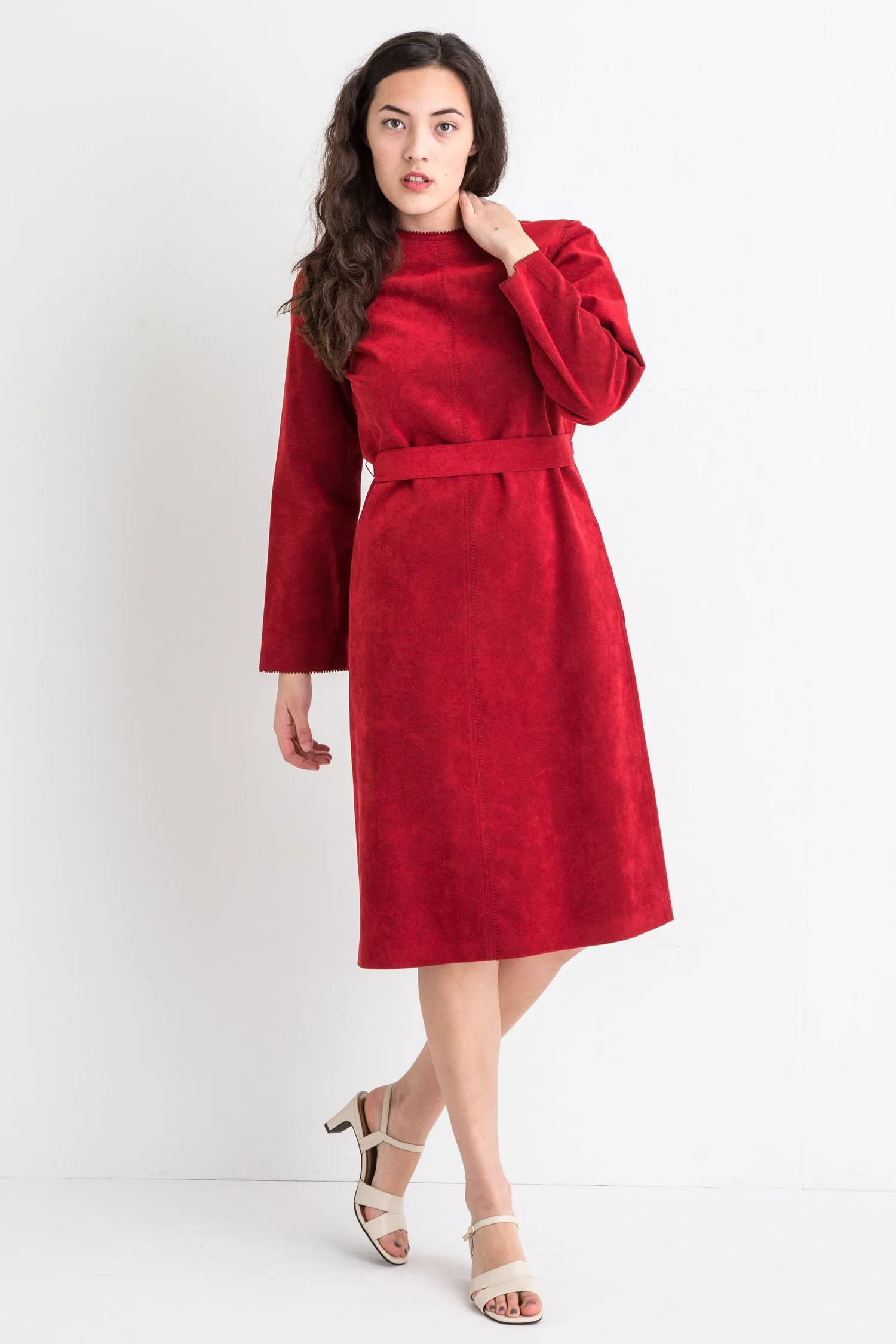 70s Red Suede Like Dress M