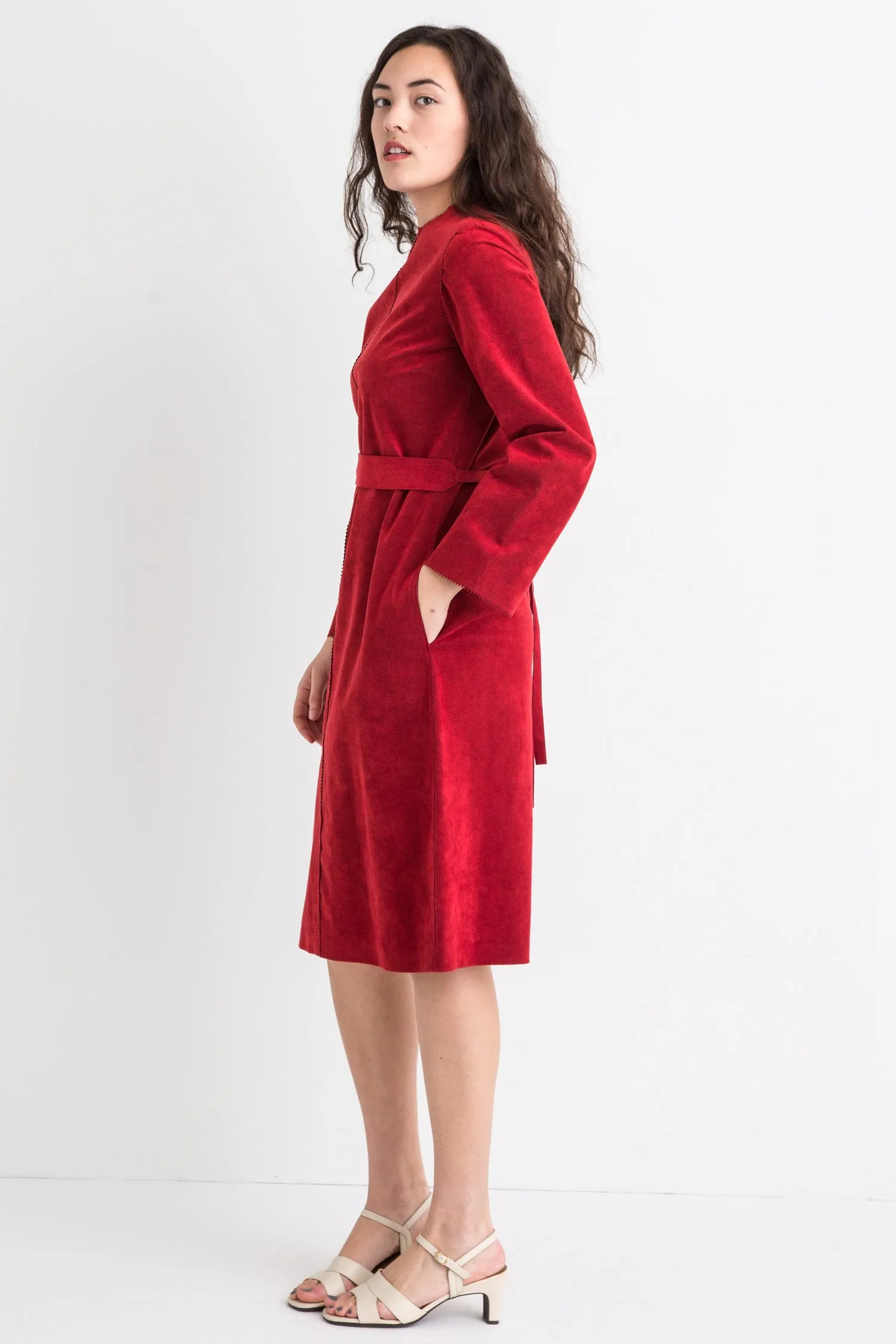 70s Red Suede Like Dress M