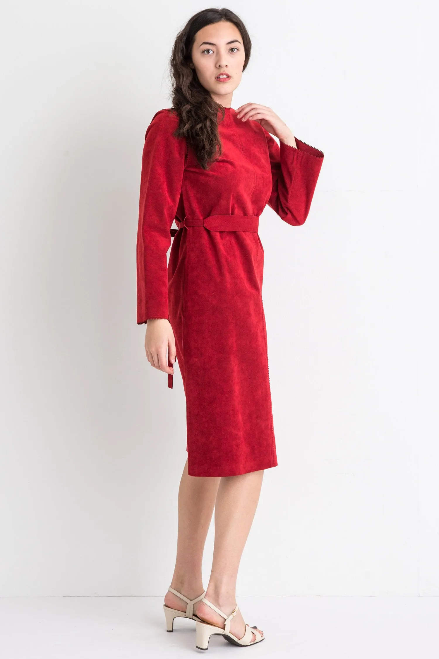 70s Red Suede Like Dress M