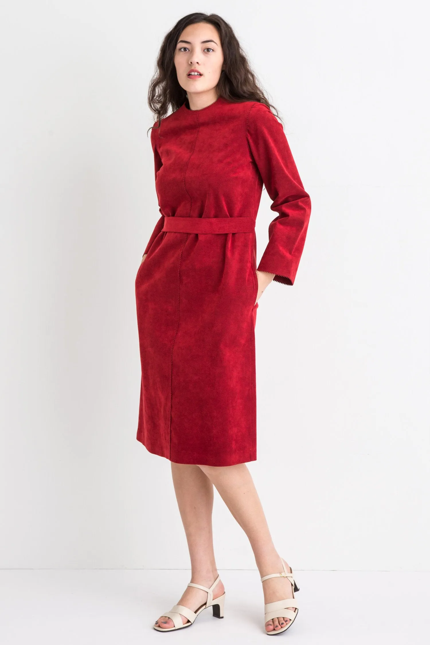 70s Red Suede Like Dress M