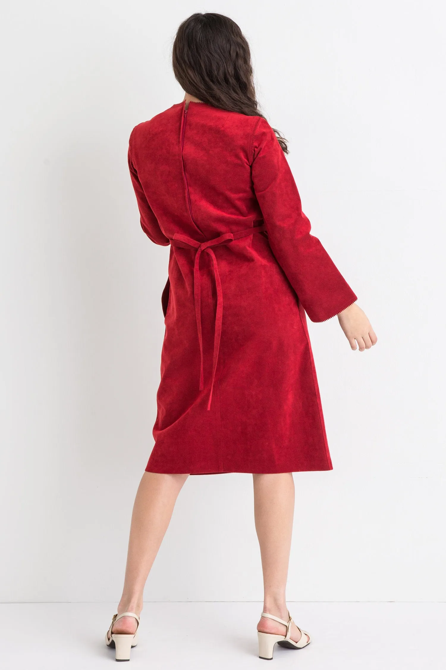 70s Red Suede Like Dress M