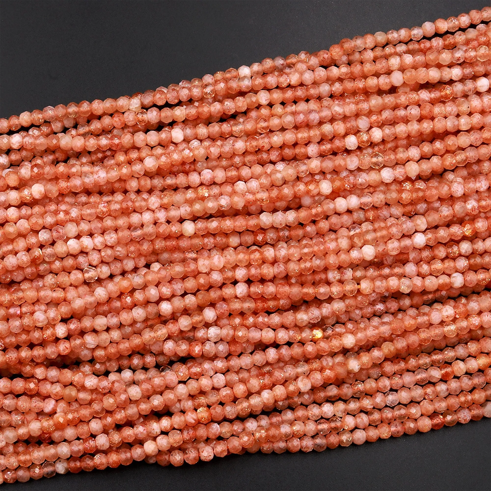 AA Natural Sunstone Faceted Rondelle Beads 4mm 15.5" Strand