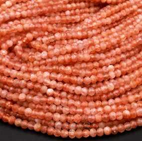 AA Natural Sunstone Faceted Rondelle Beads 4mm 15.5" Strand