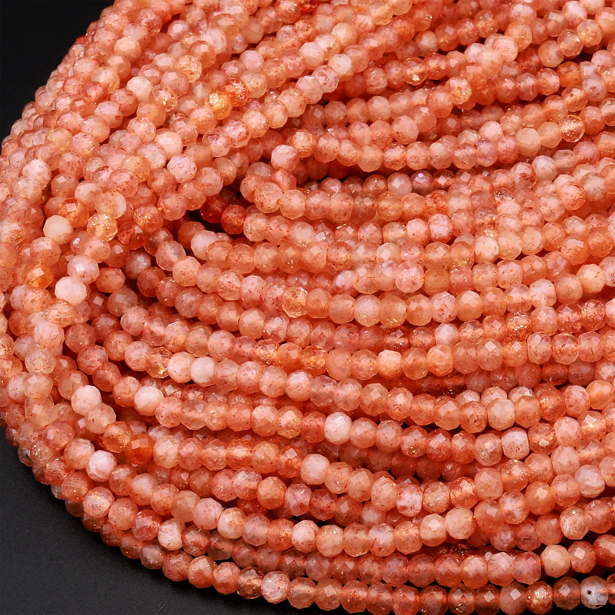 AA Natural Sunstone Faceted Rondelle Beads 4mm 15.5" Strand