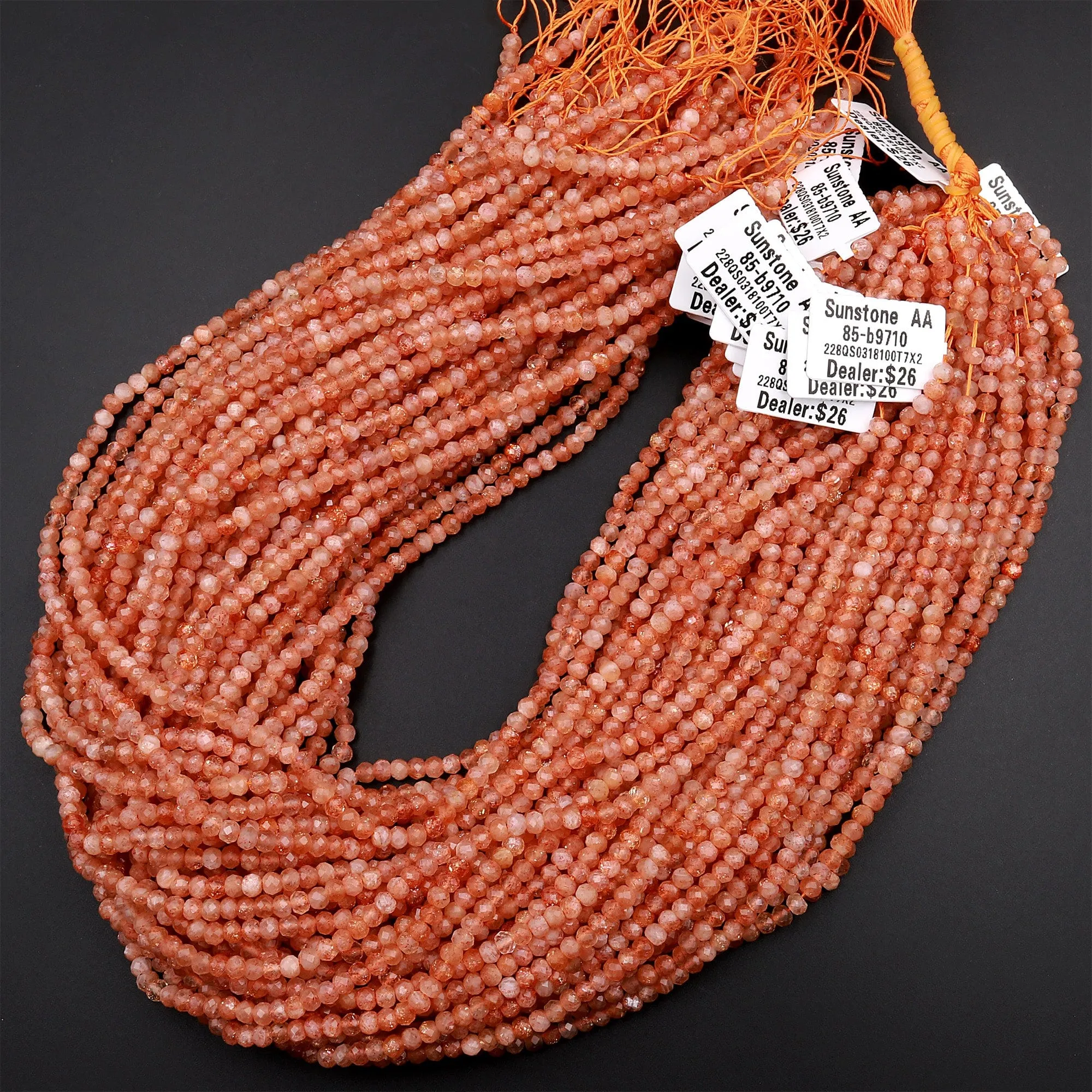 AA Natural Sunstone Faceted Rondelle Beads 4mm 15.5" Strand