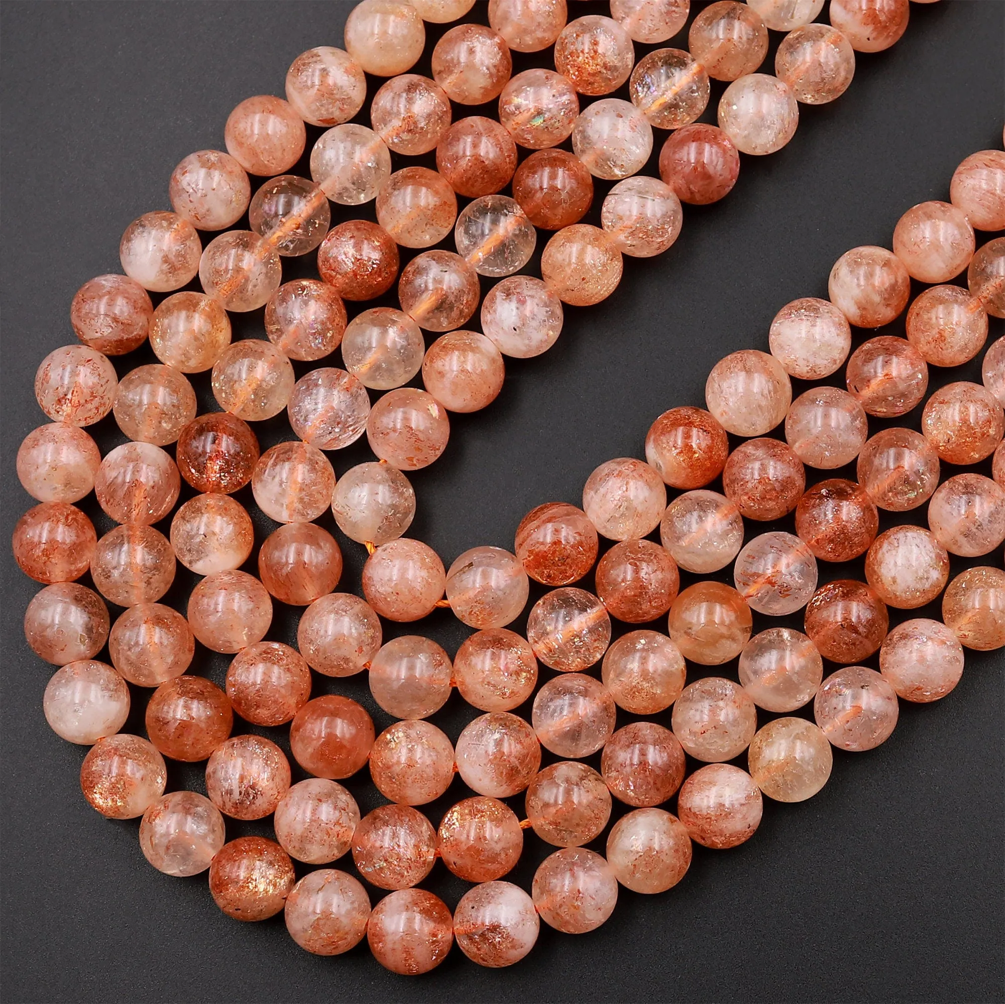 AAA Fiery Natural Sunstone Round Beads 4mm 6mm 8mm Feldspar Golden Glitters Orange Red Gemstone 15.5" Strand