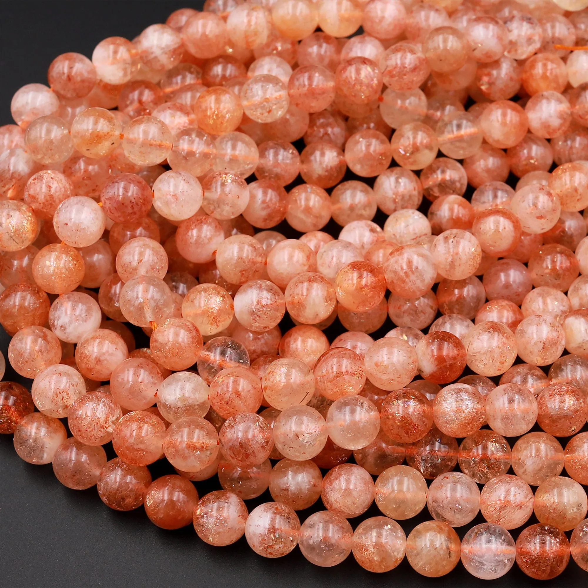 AAA Fiery Natural Sunstone Round Beads 4mm 6mm 8mm Feldspar Golden Glitters Orange Red Gemstone 15.5" Strand