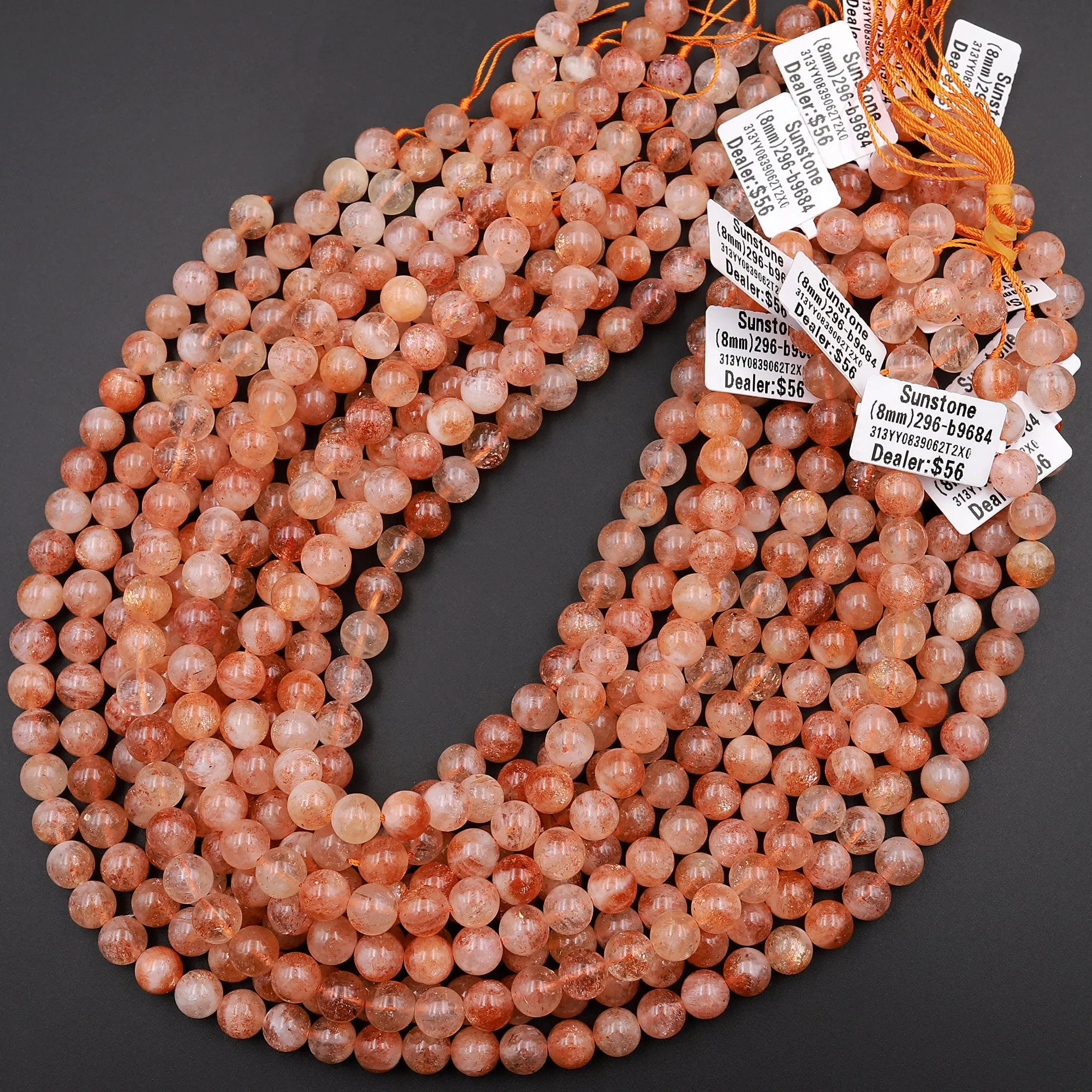 AAA Fiery Natural Sunstone Round Beads 4mm 6mm 8mm Feldspar Golden Glitters Orange Red Gemstone 15.5" Strand