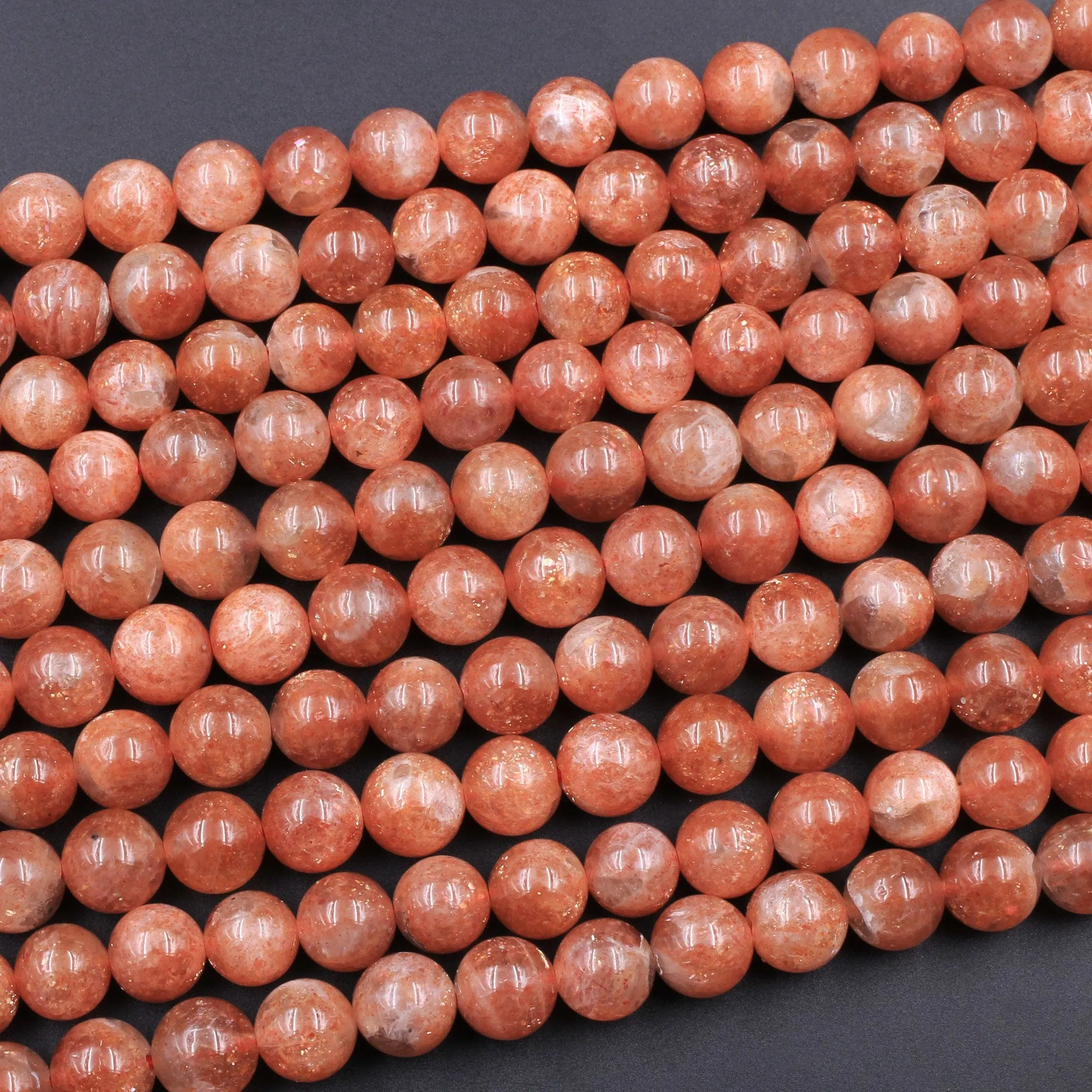 AAA Fiery Natural Sunstone Round Beads 5mm 6mm 8mm 10mm 12mm Feldspar Golden Glitters Orange Red Gemstone 15.5" Strand