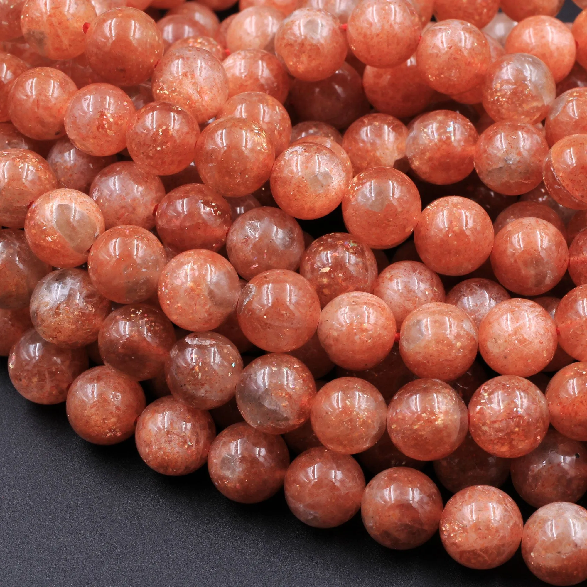 AAA Fiery Natural Sunstone Round Beads 5mm 6mm 8mm 10mm 12mm Feldspar Golden Glitters Orange Red Gemstone 15.5" Strand