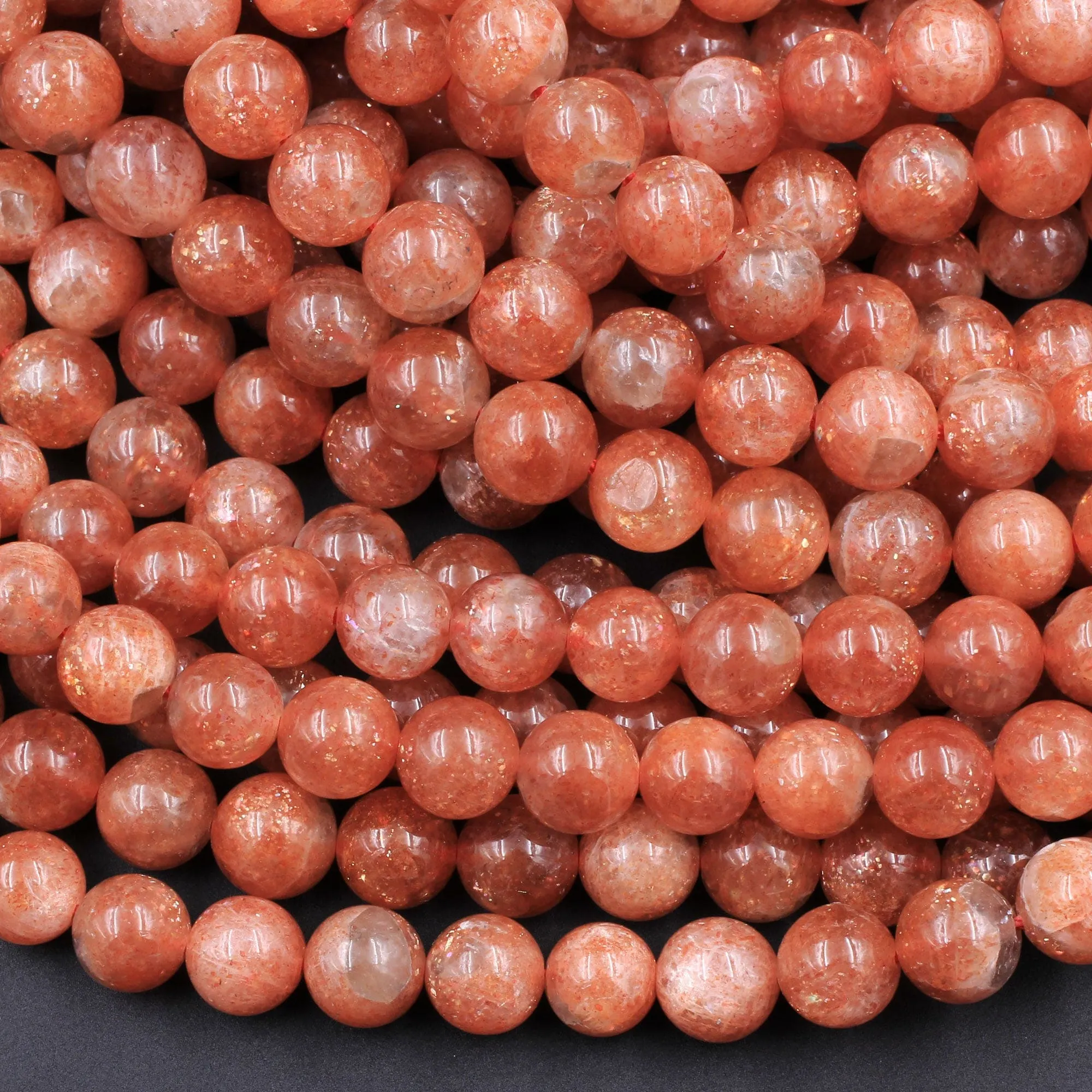 AAA Fiery Natural Sunstone Round Beads 5mm 6mm 8mm 10mm 12mm Feldspar Golden Glitters Orange Red Gemstone 15.5" Strand