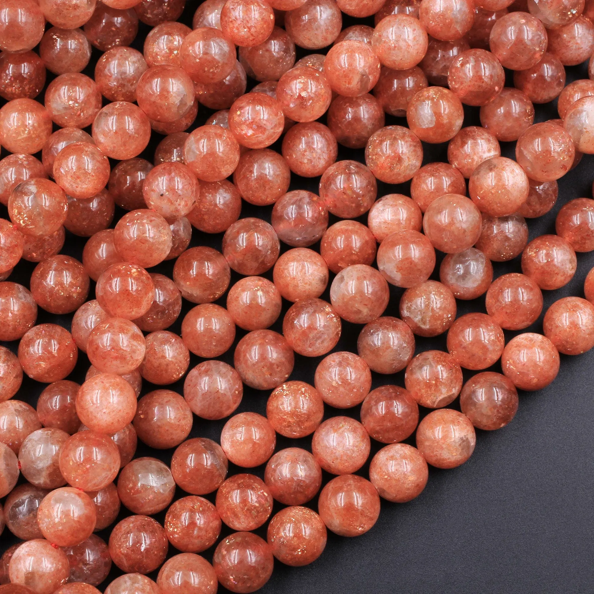 AAA Fiery Natural Sunstone Round Beads 5mm 6mm 8mm 10mm 12mm Feldspar Golden Glitters Orange Red Gemstone 15.5" Strand