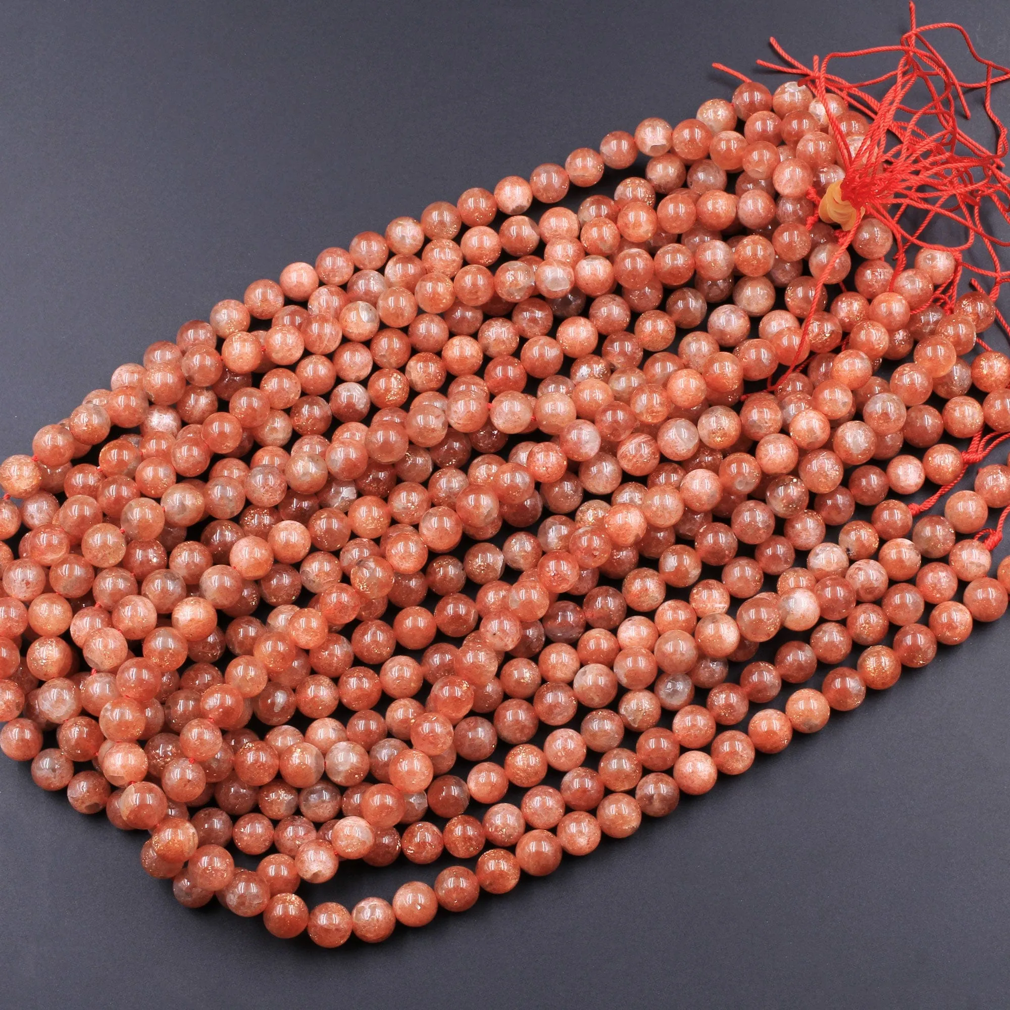 AAA Fiery Natural Sunstone Round Beads 5mm 6mm 8mm 10mm 12mm Feldspar Golden Glitters Orange Red Gemstone 15.5" Strand