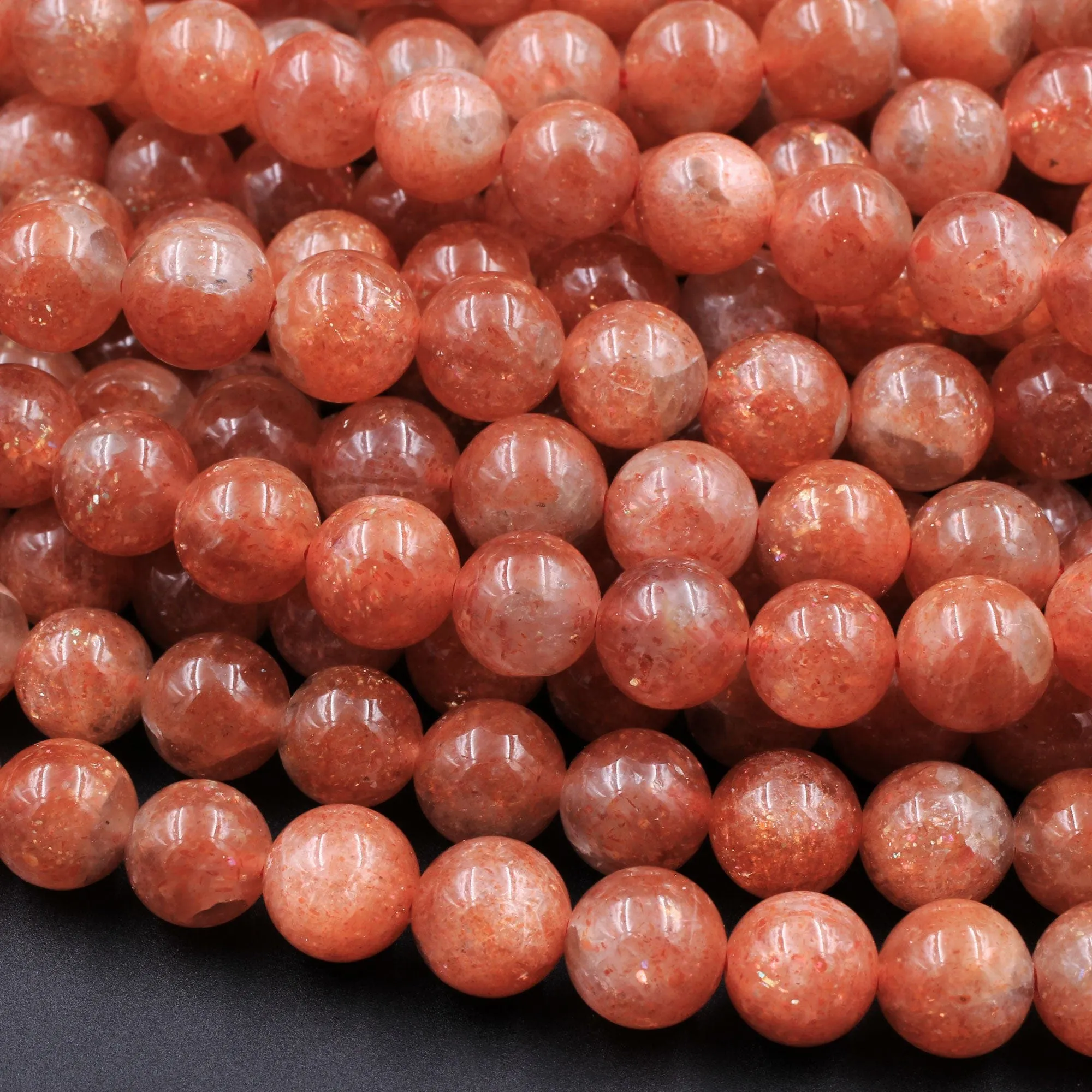 AAA Fiery Natural Sunstone Round Beads 5mm 6mm 8mm 10mm 12mm Feldspar Golden Glitters Orange Red Gemstone 15.5" Strand