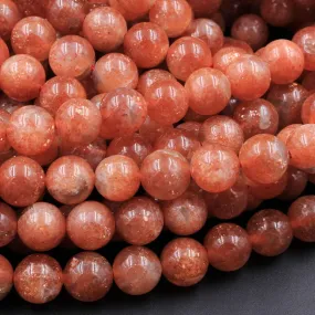 AAA Fiery Natural Sunstone Round Beads 5mm 6mm 8mm 10mm 12mm Feldspar Golden Glitters Orange Red Gemstone 15.5" Strand