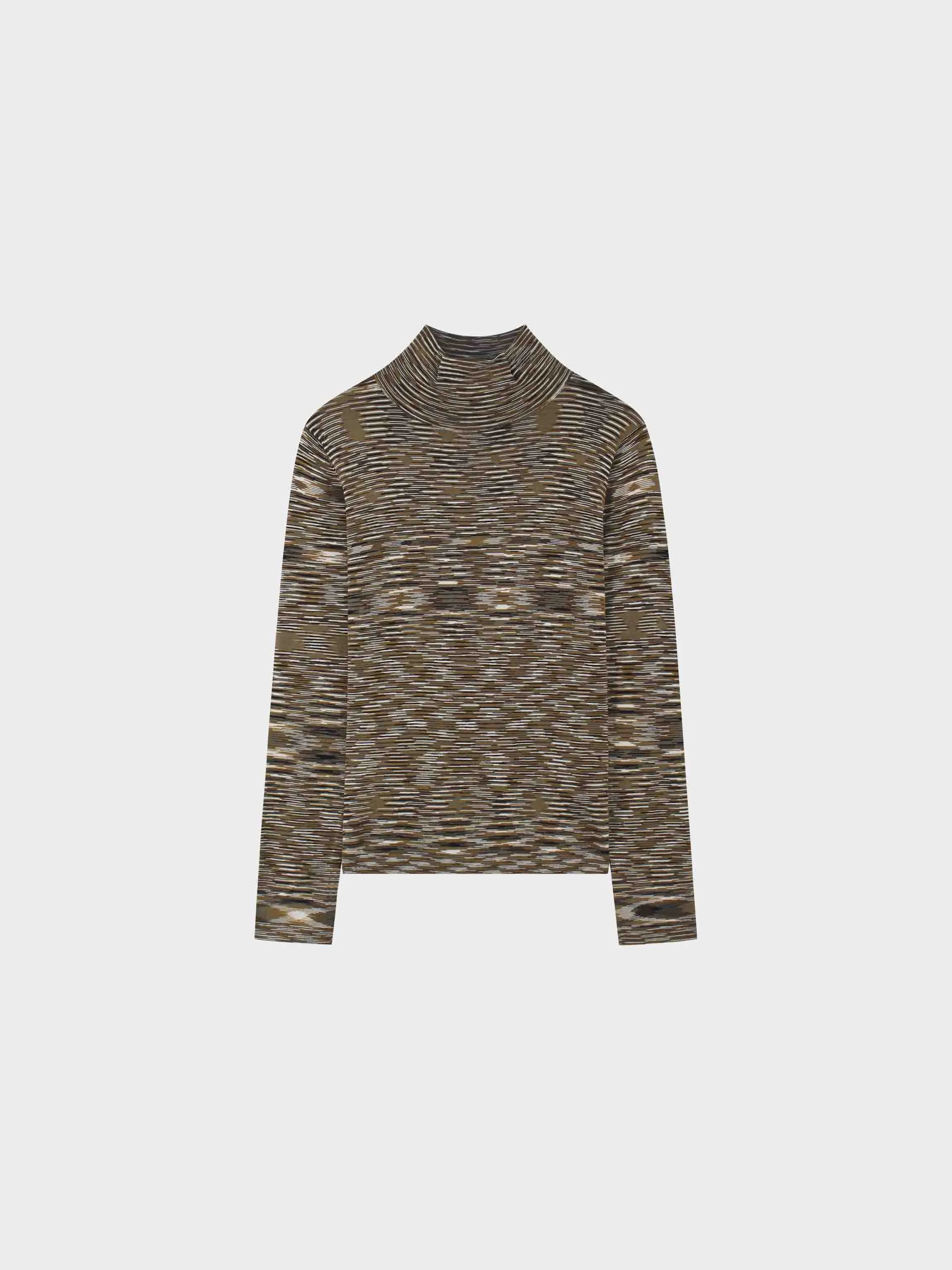 Abstract Stripe Knit Turtleneck-Olive/Black