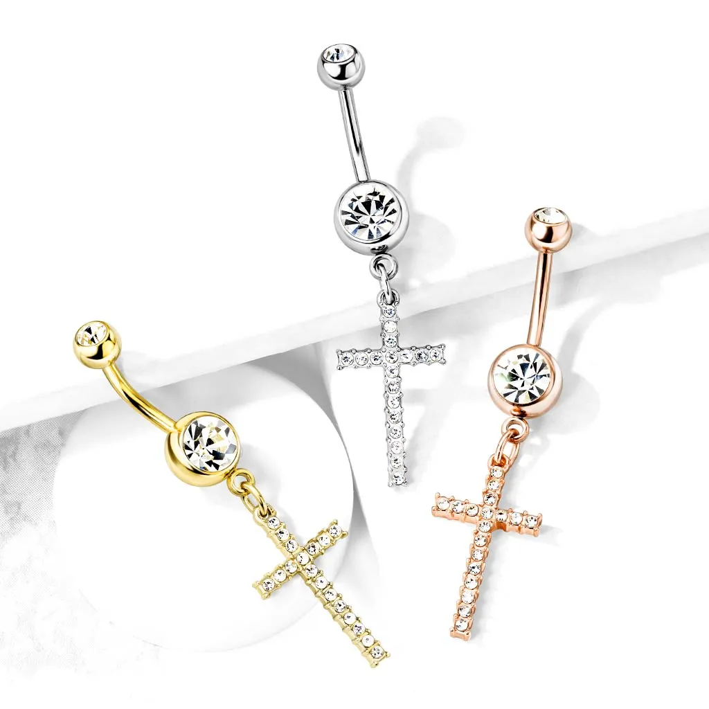 Adriel's Glittering Cross Belly Ring