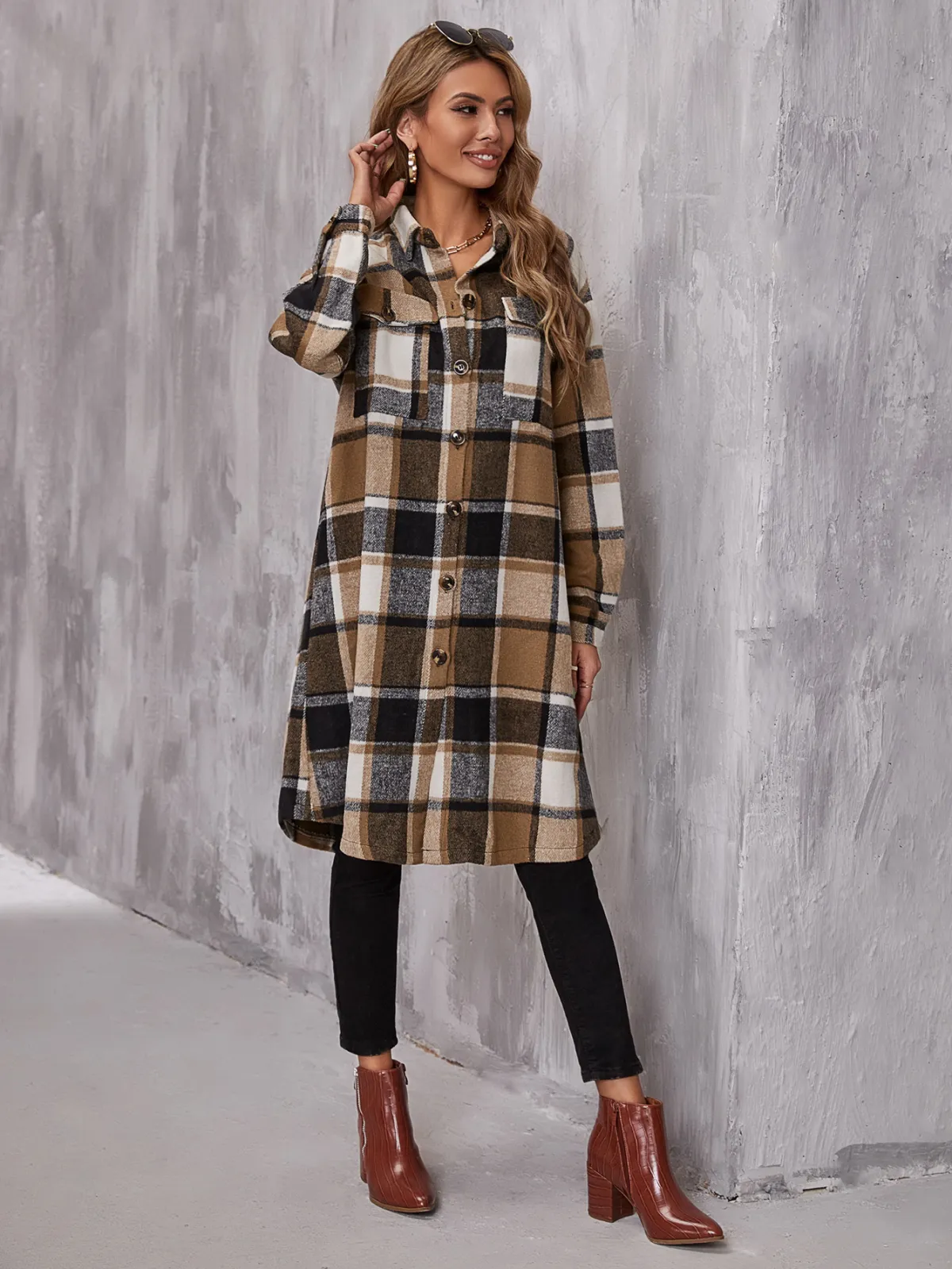 Angel Autumn Plaid Brushed Mid Length Shacket