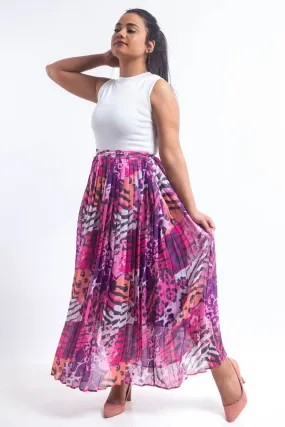 Animal print chiffon pleated Skirt - Pink