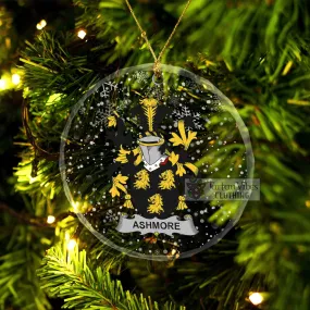 Ashmore Irish Clan Christmas Glass Ornament with Coat of Arms