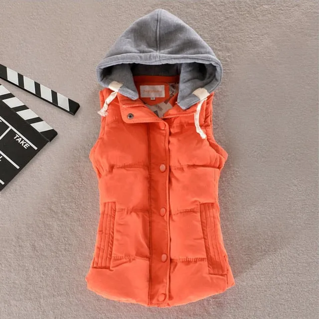 Autumn Winter Cotton Vest Women Sleeveless Hooded Casual Coat