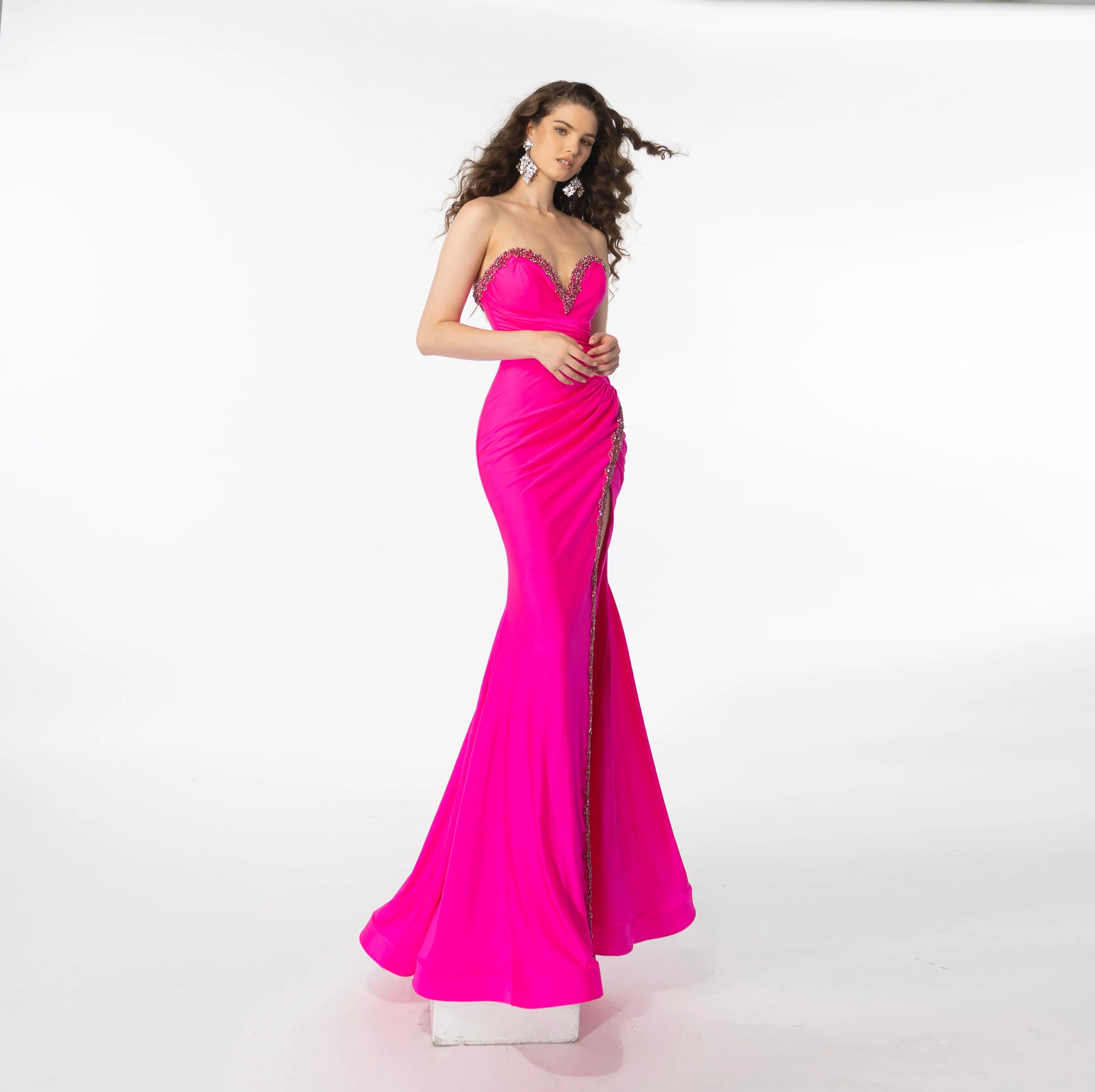 Ava Presley 39290 Size 4 Fuchsia Strapless Crystal Sweetheart Maxi Slit Prom Dress Formal Pageant Gown