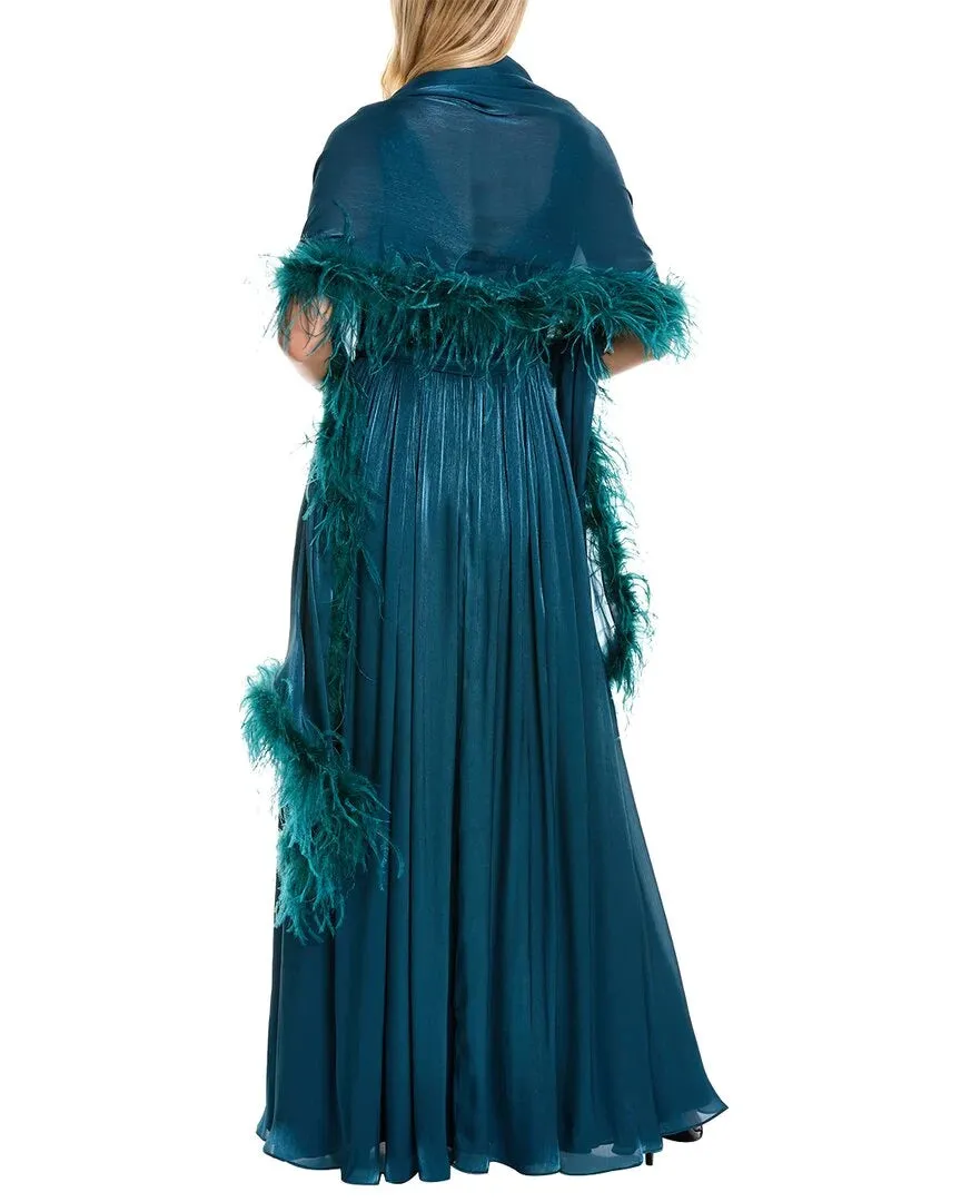 Badgley Mischka Feather Wrap Sequin Gown