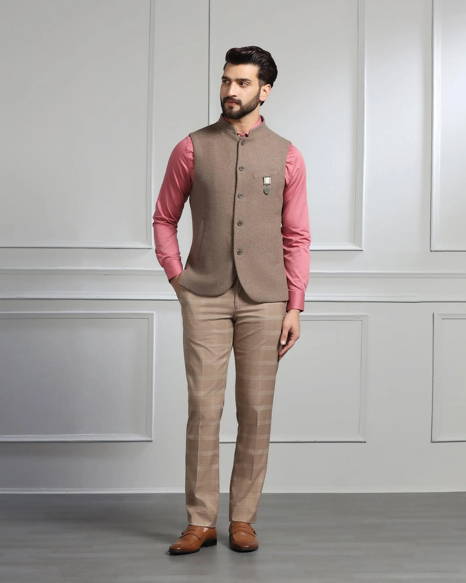 Bandhgala Casual Brown Solid Waistcoat - Canford