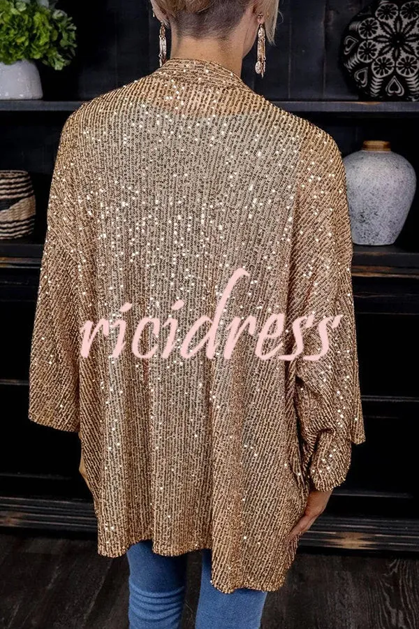 Beautiful Sequined Solid Color Long Sleeve Coat