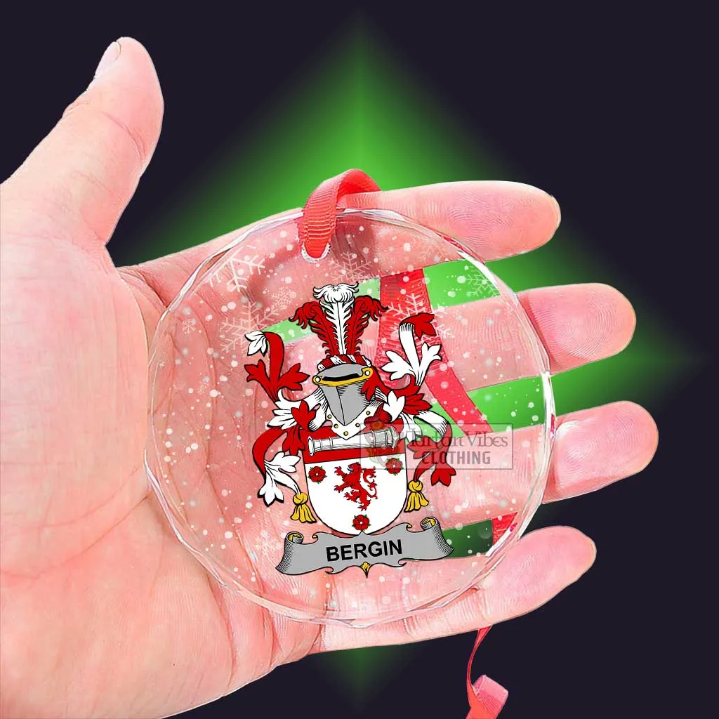 Bergin Irish Clan Christmas Glass Ornament with Coat of Arms