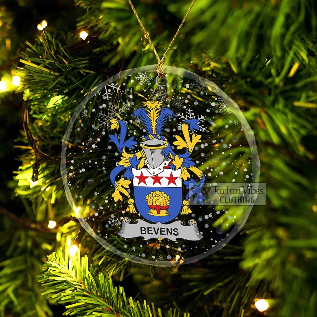 Bevens Irish Clan Christmas Glass Ornament with Coat of Arms