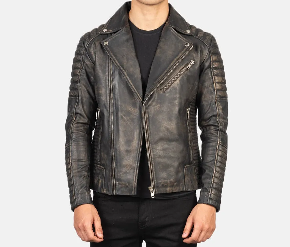 BIKER-1411 MUSH Distressed Brown Leather Biker Jacket