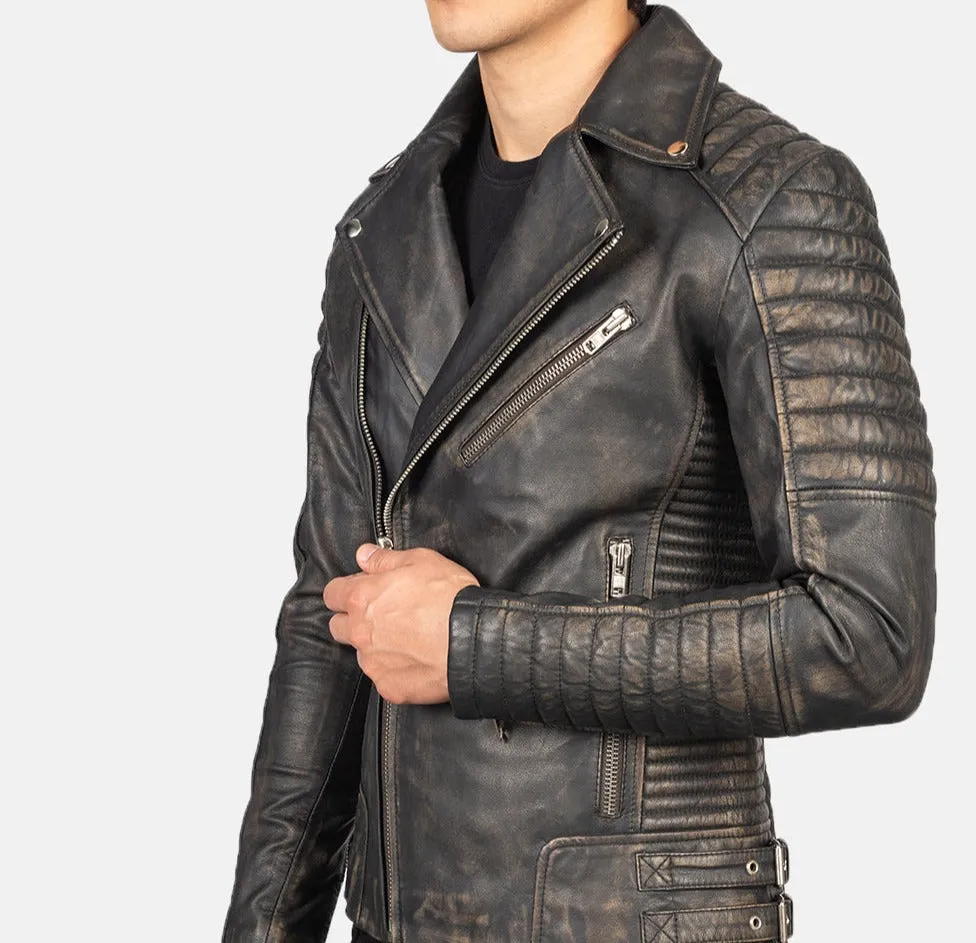 BIKER-1411 MUSH Distressed Brown Leather Biker Jacket