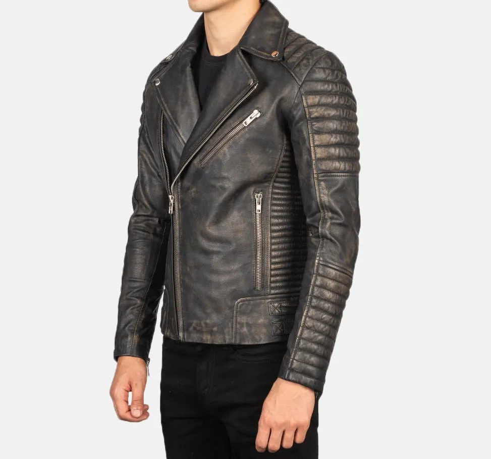 BIKER-1411 MUSH Distressed Brown Leather Biker Jacket