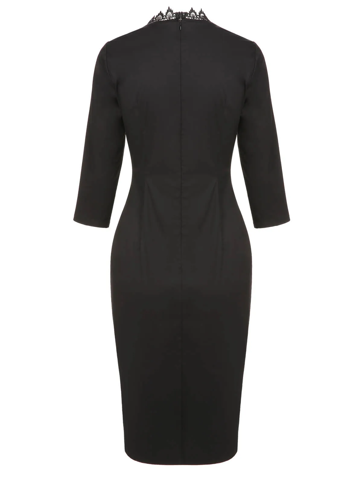 Black 1960s Lace Trim Neckline Pencil Dress