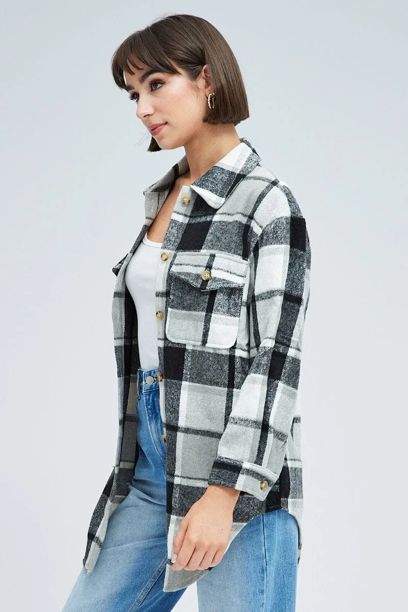 Black Check Oversized Shacket Long Sleeve