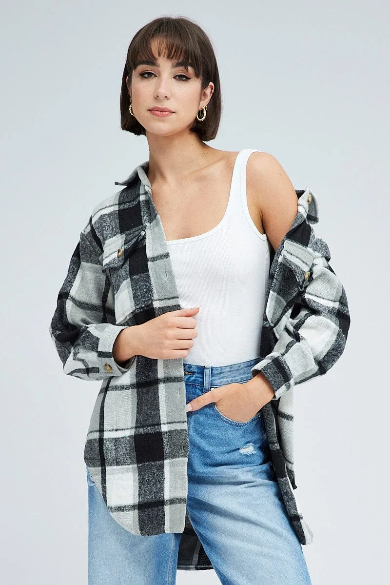 Black Check Oversized Shacket Long Sleeve