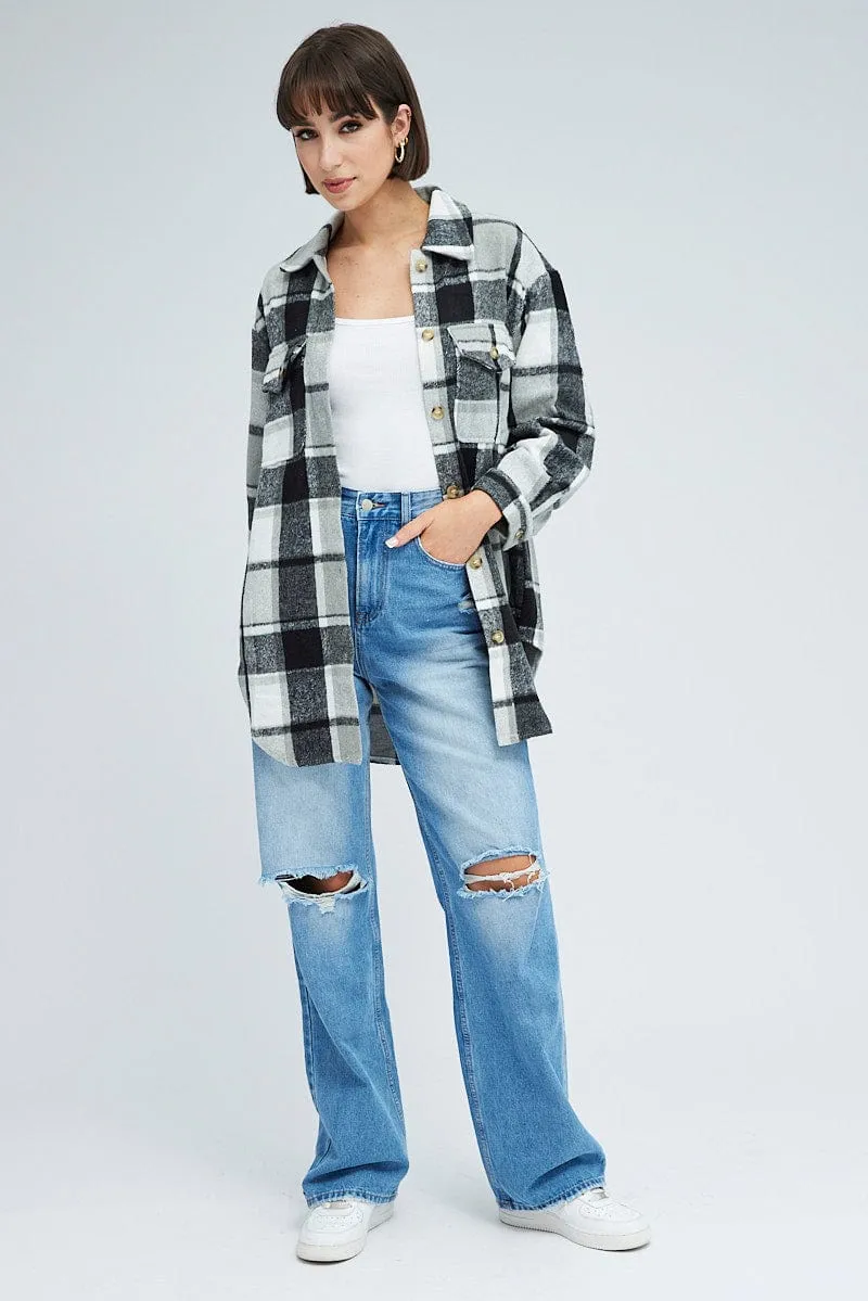 Black Check Oversized Shacket Long Sleeve