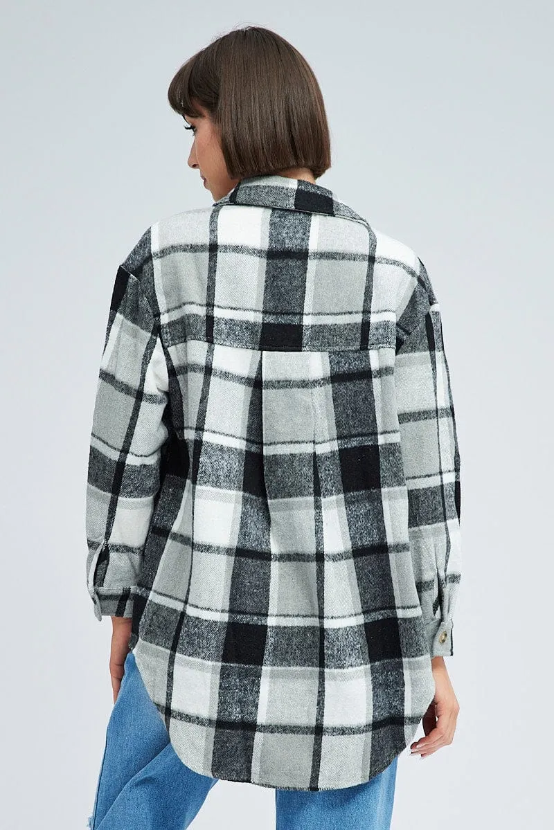 Black Check Oversized Shacket Long Sleeve