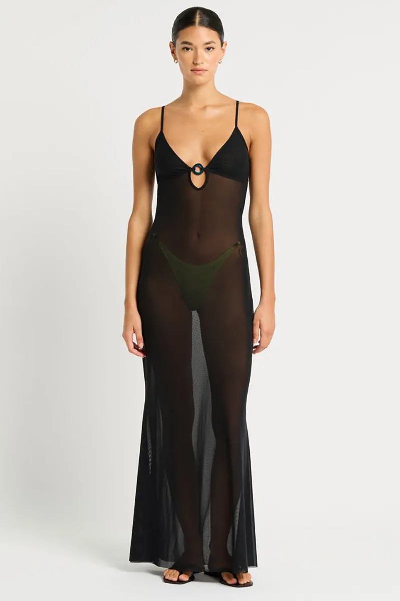 Black Mesh Cindy Ring Maxi Dress