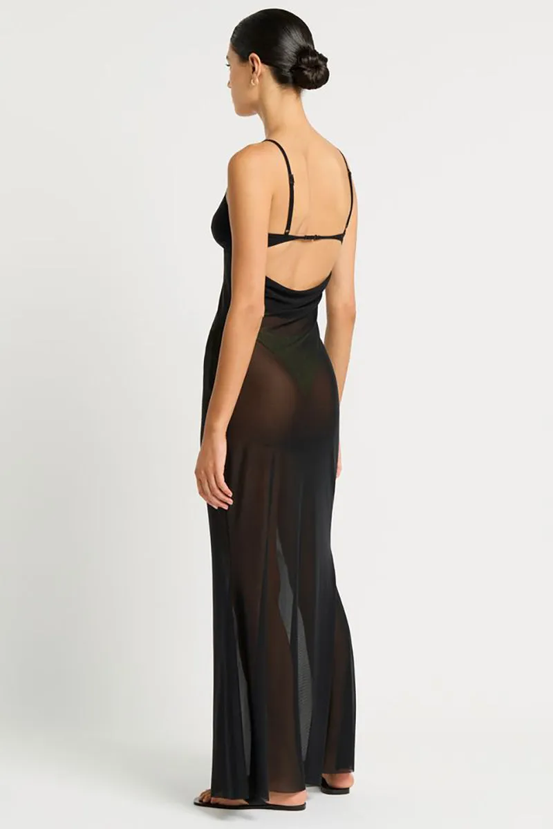 Black Mesh Cindy Ring Maxi Dress