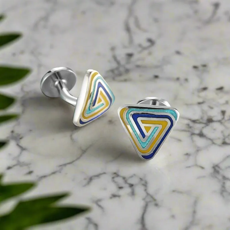 Blue Yellow Triangle Cuff-links