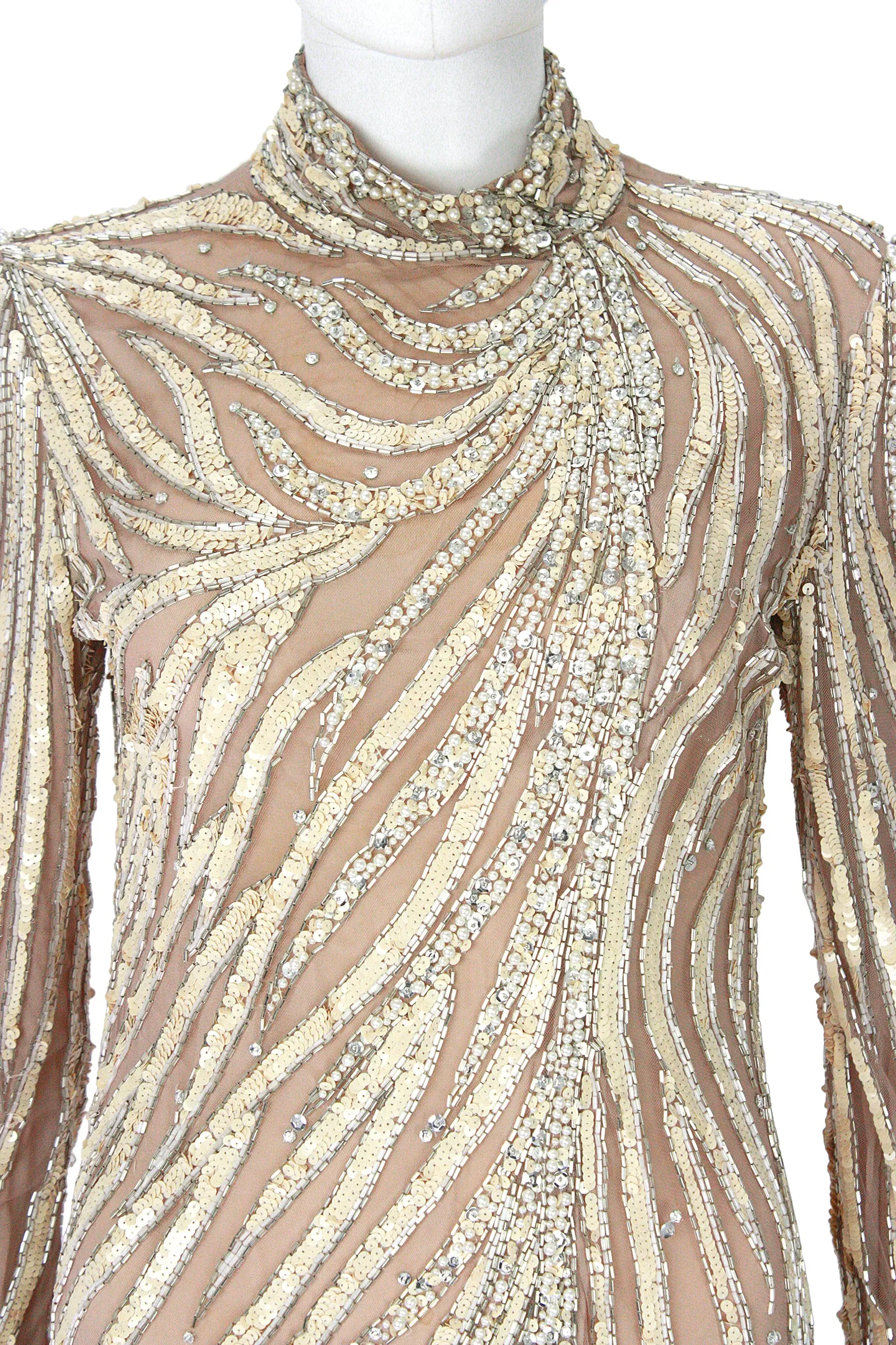 BOB MACKIE Circa 1980s Cream Beaded Gown