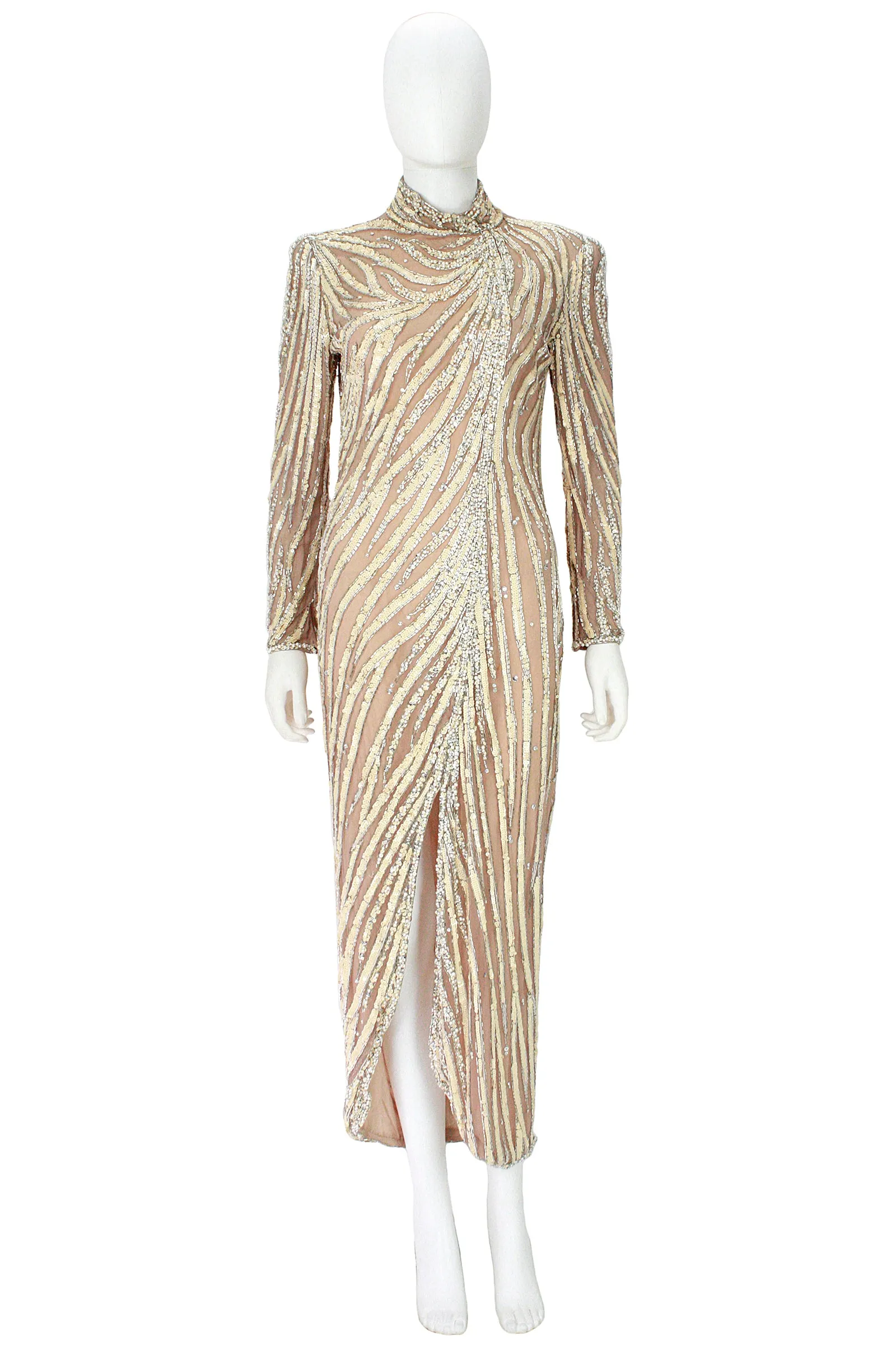 BOB MACKIE Circa 1980s Cream Beaded Gown